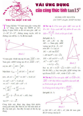 Vài ứng dụng của công thức tính tan15
