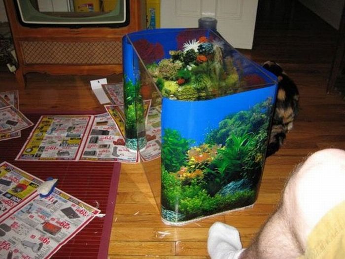 a fish tank made out of old tv