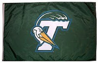 White letter T on a green flag with a Pelican heading wrapping around the letter T. A green wave is drawn rolling over the white letter T.