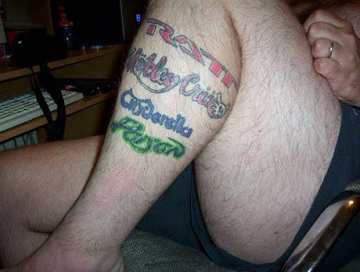 Wedding Band Tattoos on The Line Up Of Bands On His Leg Is Enough To Make You Gag