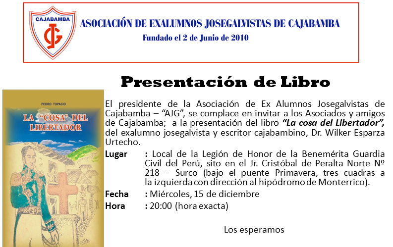 El cajabambino Wilker Esparza Urtecho presentará su libro "La Cosa del Libertador" en Lima
