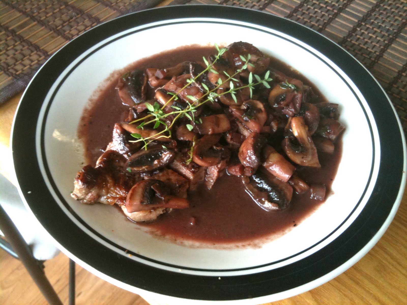 Cooking for One Pan Seared Strip Steak with Burgundy Mushroom Sauce