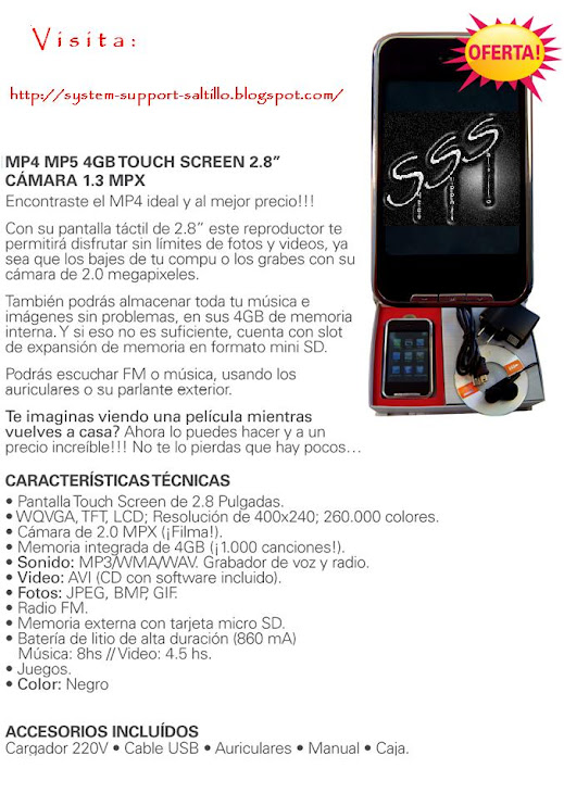 Zonar - Reproductor Mp4 Mp3 Camara Radio FM TouchScreen 4GB    (se expande con memoria SD)