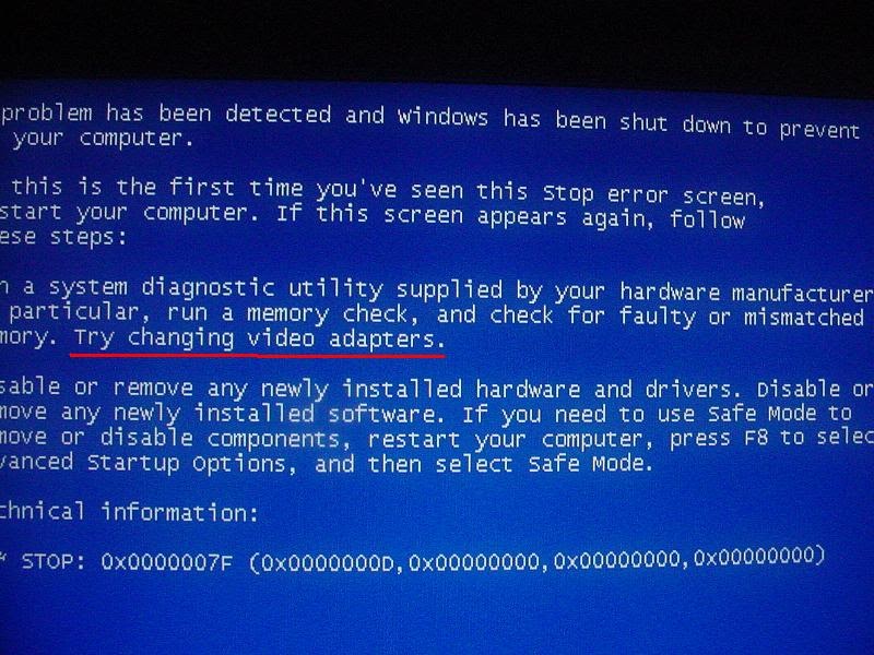 Windows XP Blue Screen Try Changing Video Adapters