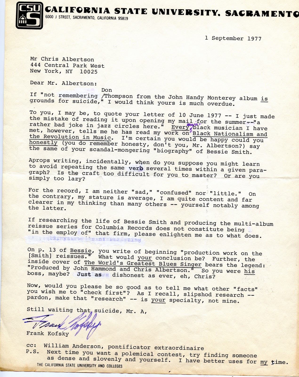 stomp off frank kofsky letters 1977 how to cc someone in a letter