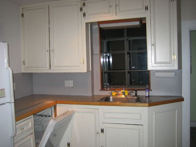 Kitchen before remodeling with no backsplash, metal plant window and florescent light fixture above the sink