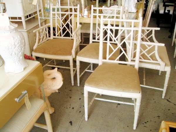 4 white faux bamboo chippendale dining chairs,