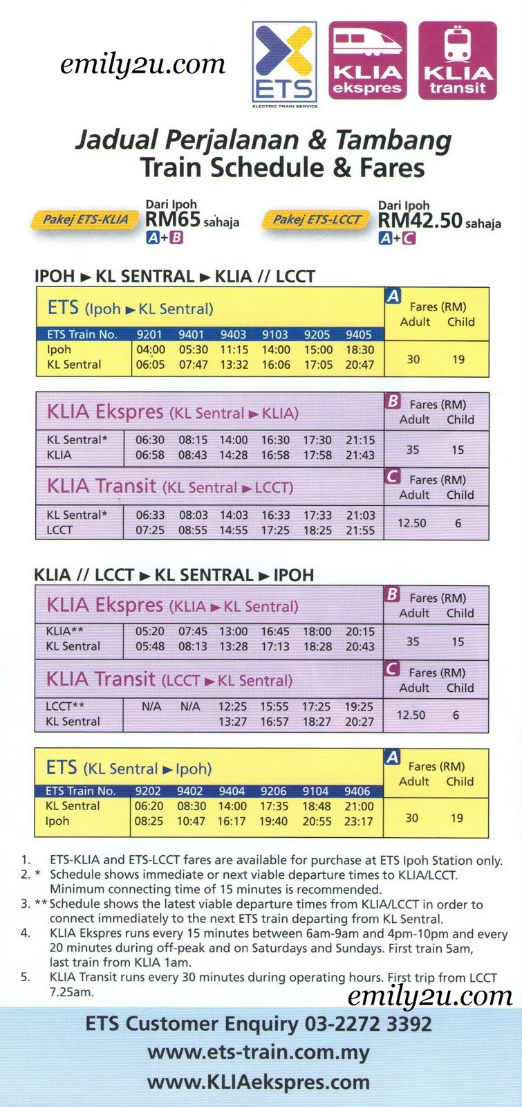 [ETS] Ipoh - KL Sentral - KLIA2 / KLIA (Train Schedule & Fares) | From