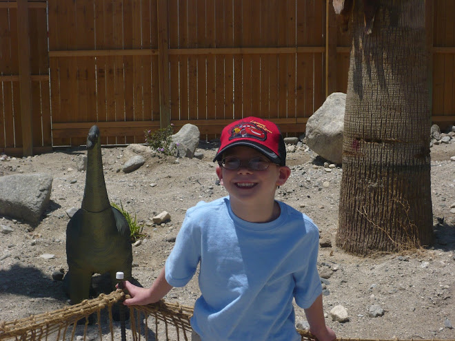 Ty by the dinosaur he thought they were real he was so scared but it was so funny lol!!!