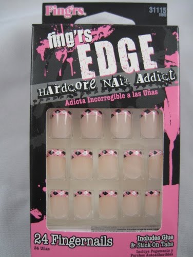 This nail kit includes 24 pre sized nails with a pretty pink,black, 