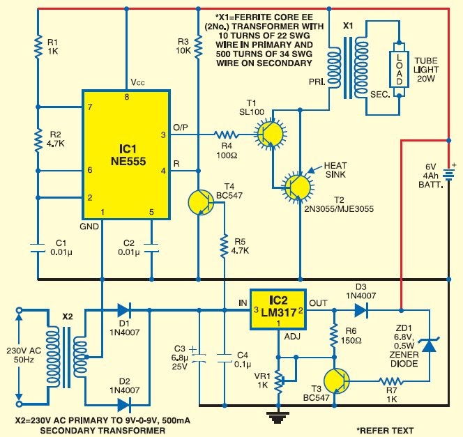 ELECTRONICS 2 TECH FULLY AUTOMATIC EMERGENCY LIGHT Circuit Diagram