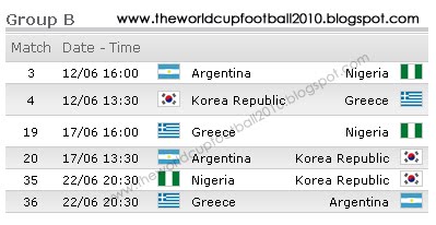 South Africa 2010 FIFA Football World Cup Match Schedule Time Table