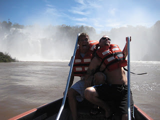 Chad and Noah getting ready to go under the Iguassu Falls.