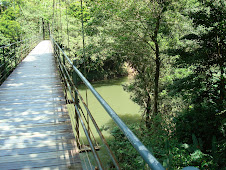 Suspension bridge to labs and trails