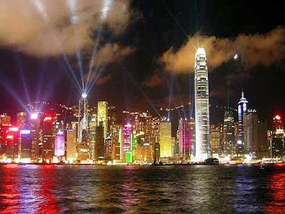 China: Maravilhosa foto de Hong Kong feita da Baia à Noite.
