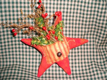 Primitive Folk Art Christmas Pocket Star Ornies w/ Sweet Annie-set of three
