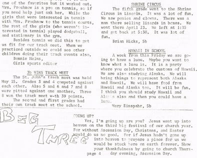 Page 4 (bottom half) of the May 1968 issue of Hi Lights, the student newspaper of St John Elementary School in Seward, Nebraska. The image was scanned from a paper copy belonging to Steve Sylwester.