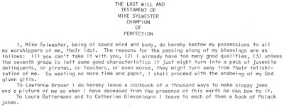 Last Will and Testament of Mike Sylwester (top part). Scanned from the original.