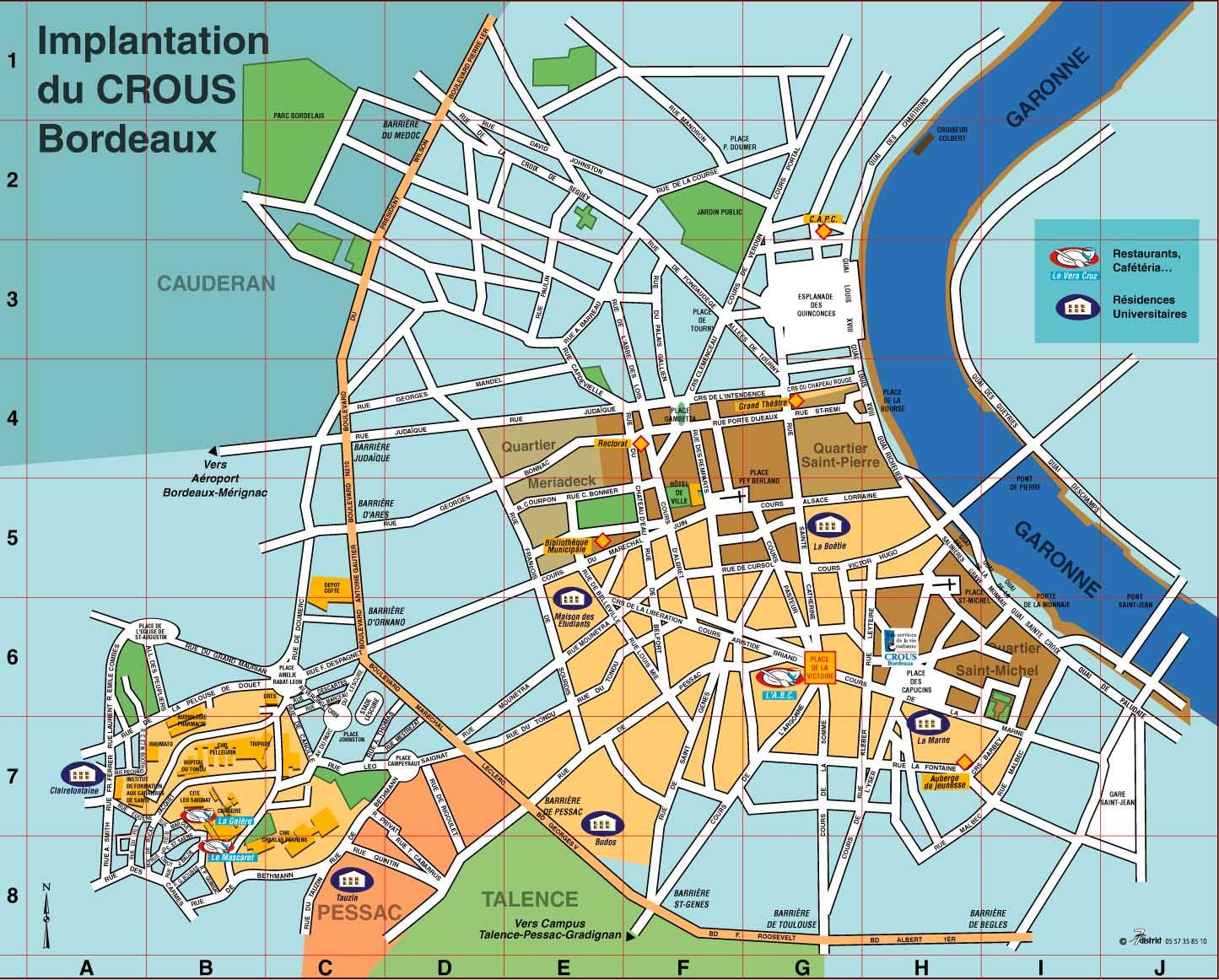 City plan Bordeaux France