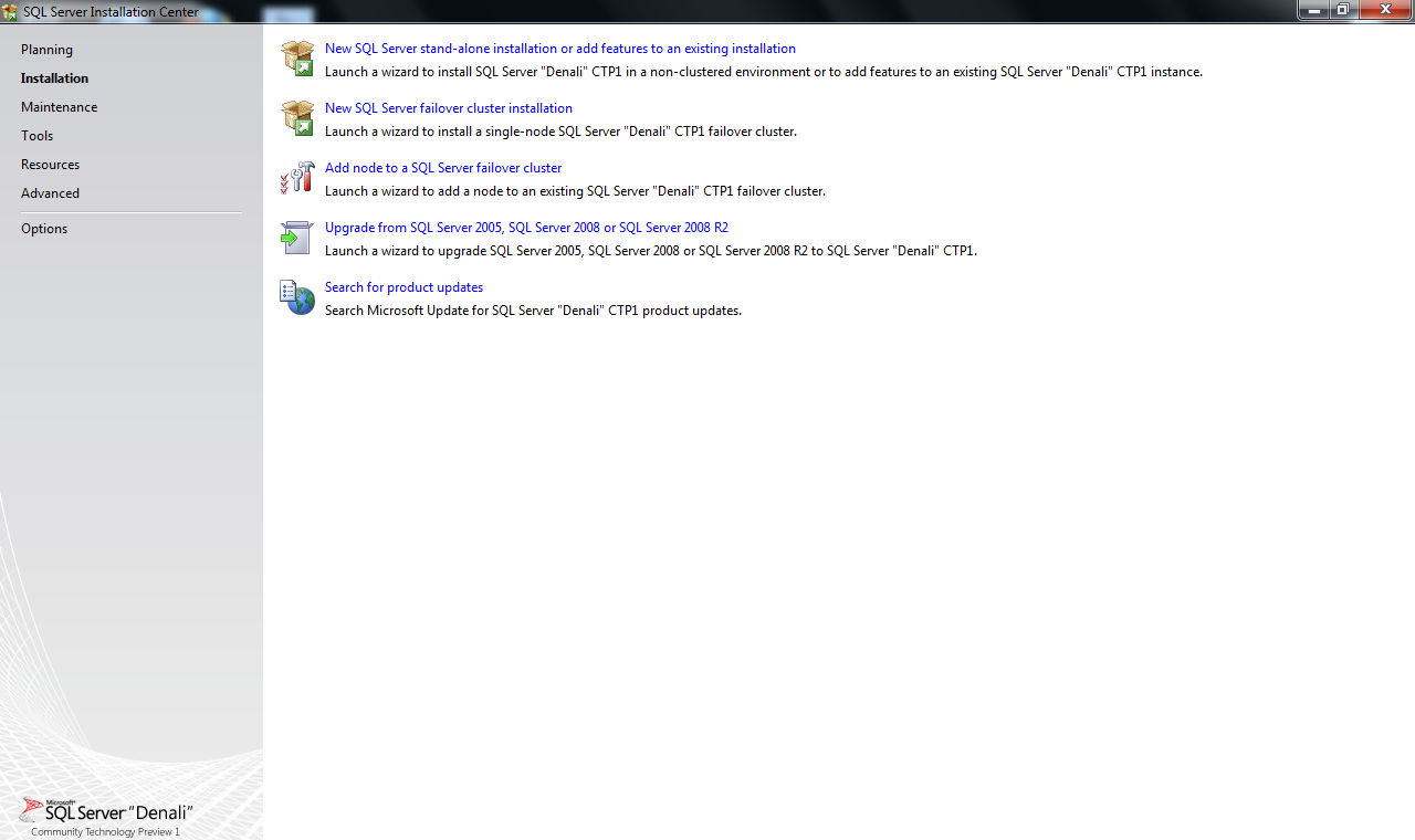 On selection of New SQL Server