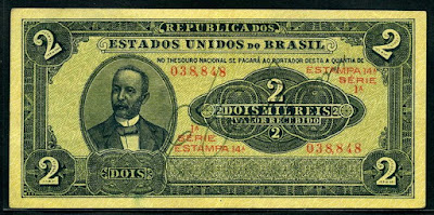 Brazil money banknotes 2 Mil Reis bill