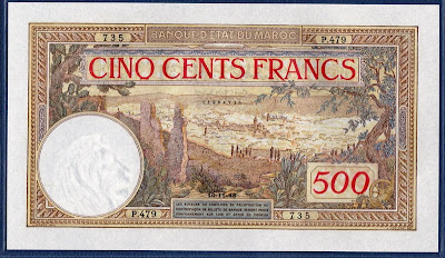 Morocco banknotes 500 francs Fez