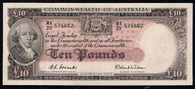 Paper money Australia 10 Pounds banknote Admiral Arthur Phillip
