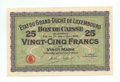 Luxembourg banknotes 25 francs bon de caisse Francs Mark Franken