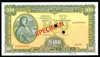 Ireland currency Irish 100 Pounds bank note Lady Lavery banknotes collection