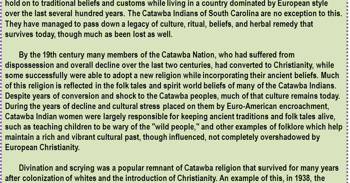 Catawba Nation Project Catawba People Spiritual Past and Present