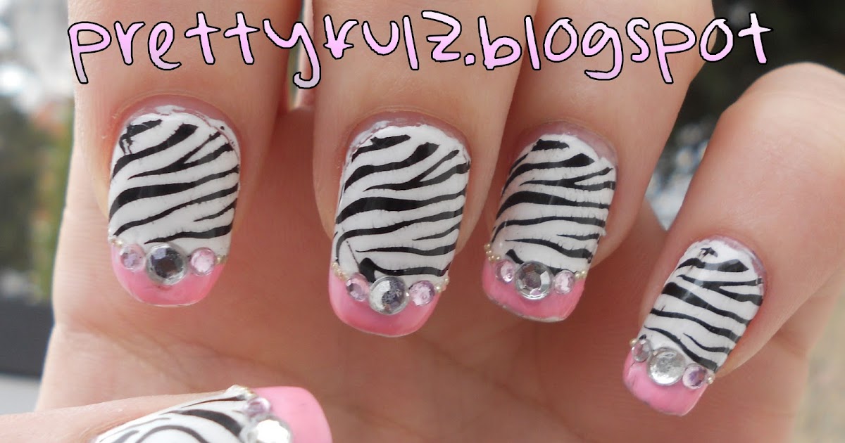 pink and black zebra nail design