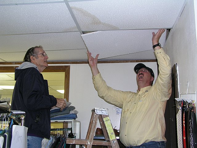 Repairing the Ceiling at the food Pantry