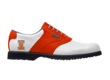 Orange University of Illinois golf shoe on classic design for lady's size 7 with white laces and black bottom of FJ golf product.
