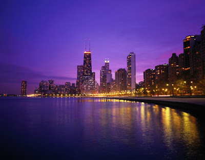  here is A nighttime skyline of the beautiful Chicago waterfront on Lake 