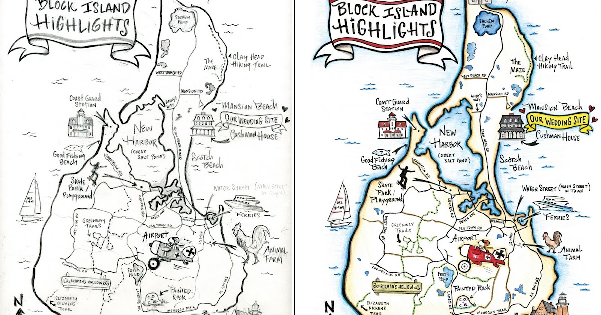 Invitations, Ink, Social Design Studio: Block Island llustrated Map