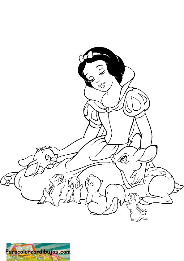 ... dibujo de blancanieves con animales del bosque :Colorear dibujos