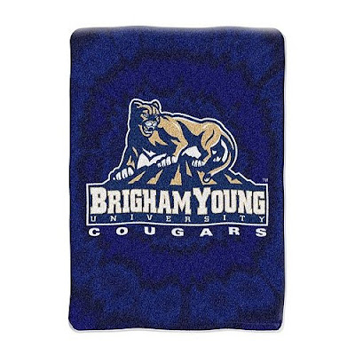 Brigham Young University Cougars blue blanket.