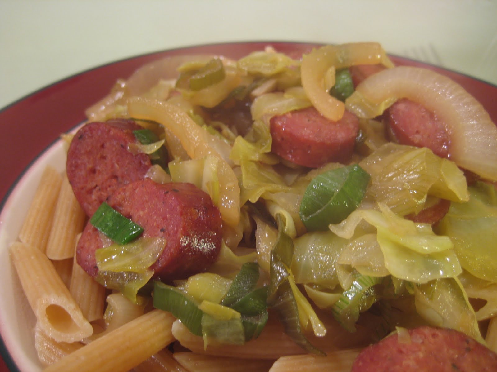 We play with our food Cabbage and sausage pasta