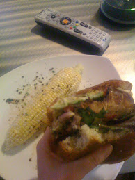 Portabello mushroom burger and farmer's market corn