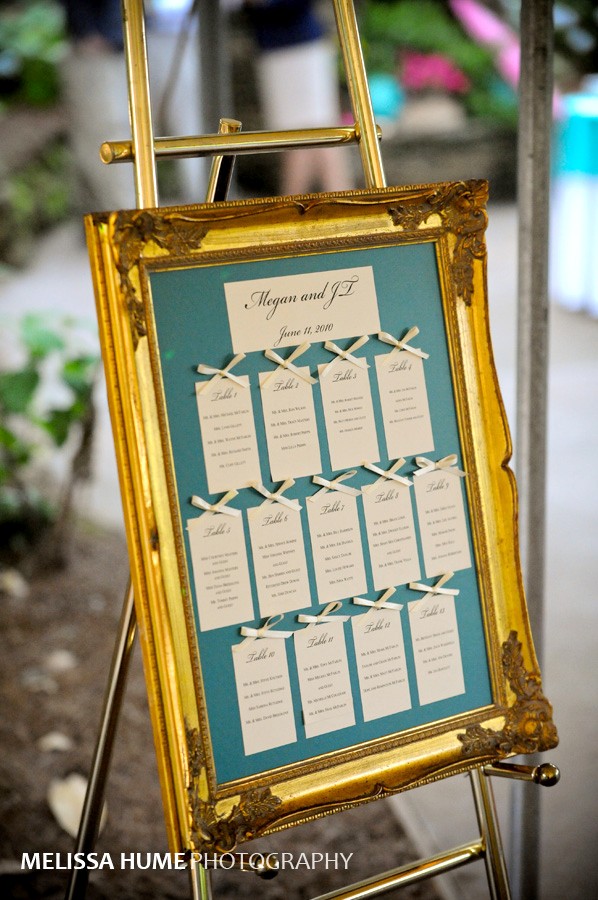  displayed on two gold gilt frames at the entrance of the reception tent