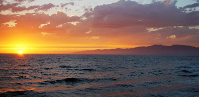 Fire dazzle sunset over the ocean