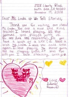 Letter from a Student to Teaching Artist, Linda Miller