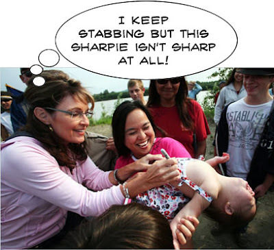 funny sarah palin photo, sarah palin killing a baby. the pen is mightier than the sword