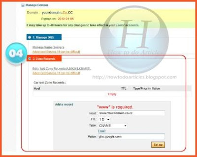 Register and setup domain Free co.cc for Blogger