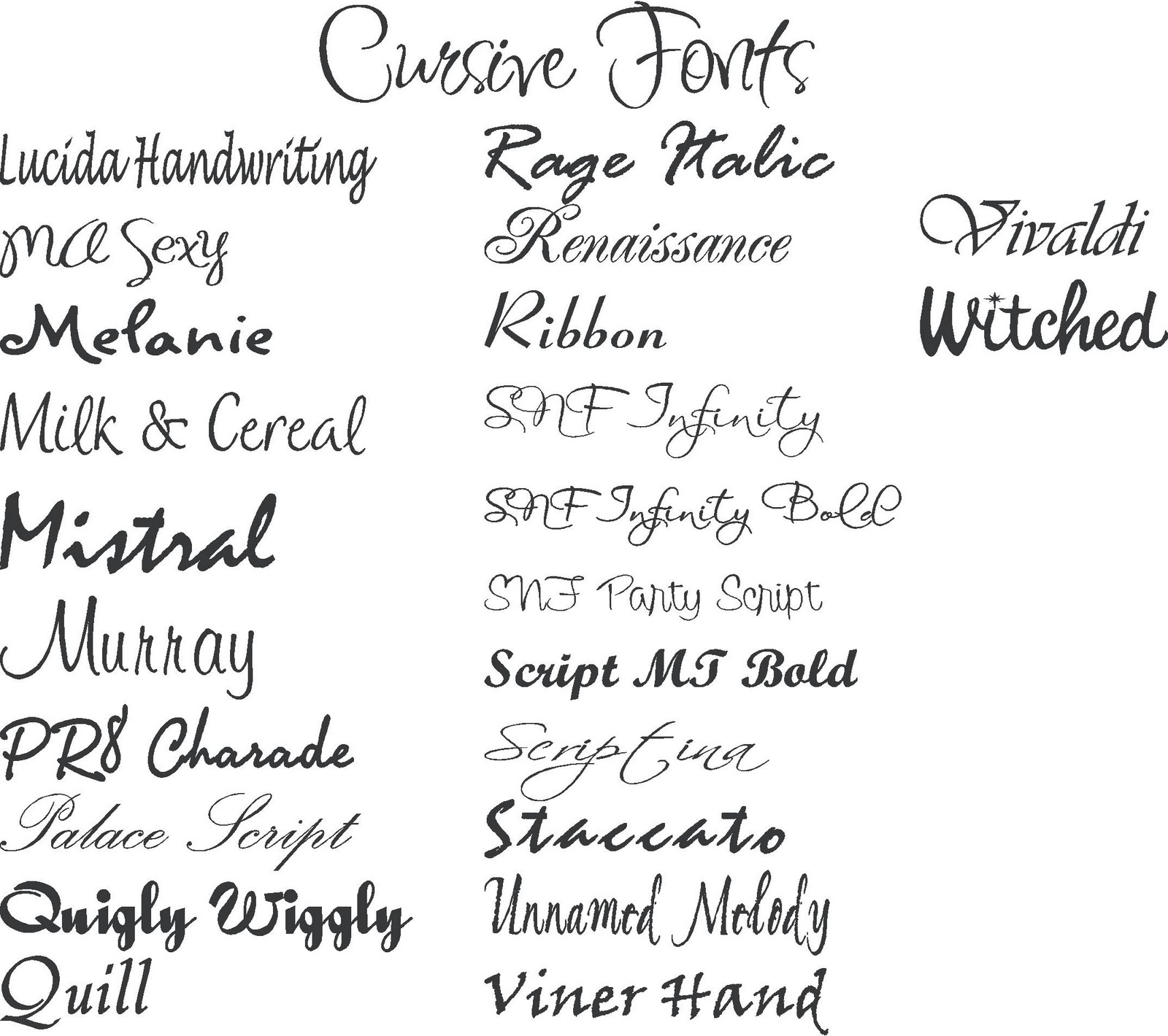 Basic Cursive Fonts