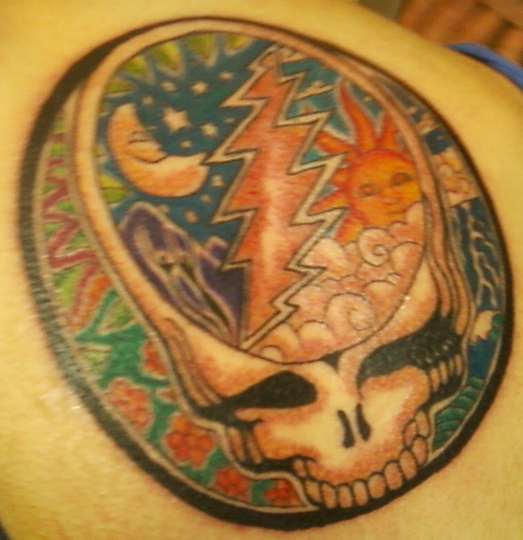 Grateful Dead Tattoos: GD Tattoo #91 Steal Your Face w/ Sun, Moon, and Stars
