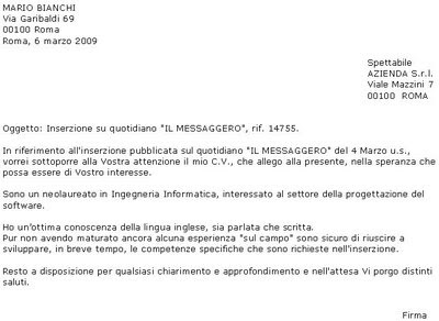 lettara di presentazione