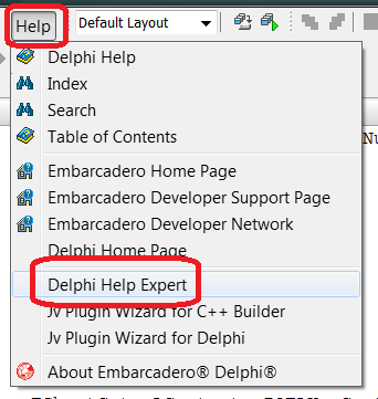 Delphi 2010 - вызов окна настроек эксперта Delphi Help