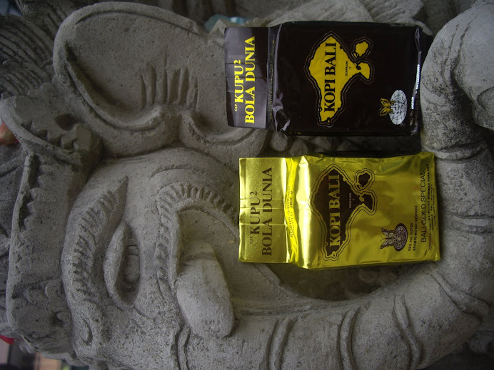 GOLD AND BROWN ALUMINUM FOIL PACKS--BALI GOLD SPECIAL AND KOPI BALI COFFEE POWDERS