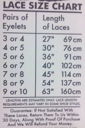 Shoelace Size Chart